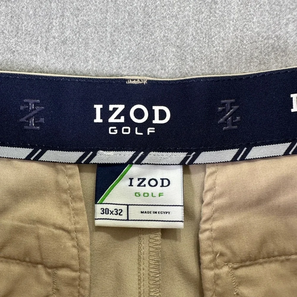 IZOD GOLF Pants Men's 30x32 Khaki Flat Front Chino Pants Performance Stretch‎
